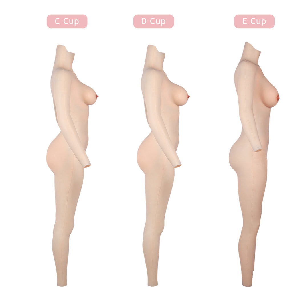 C Cup E Cup Ankle-length Silicone Bodysuit with Sleeve 2G