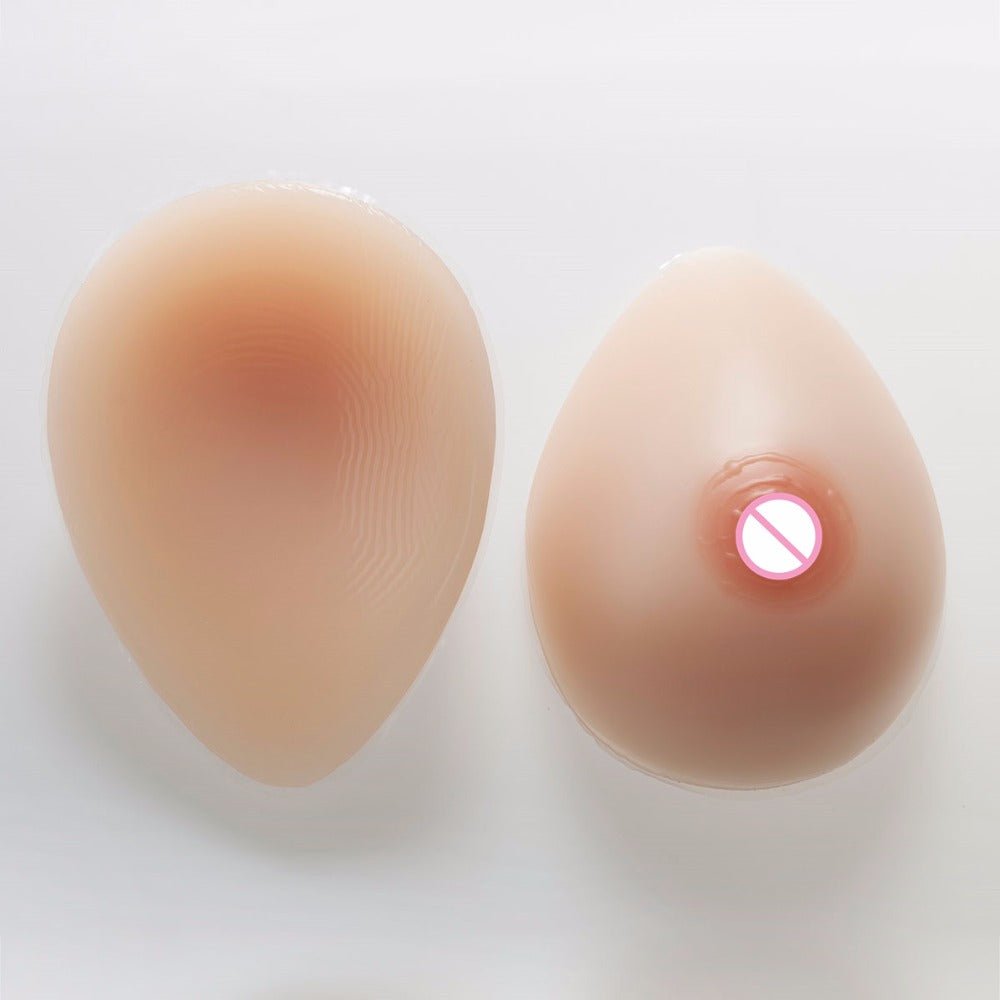 Teardrop Shaped Silicone Breast Forms with Black Pocket Bra