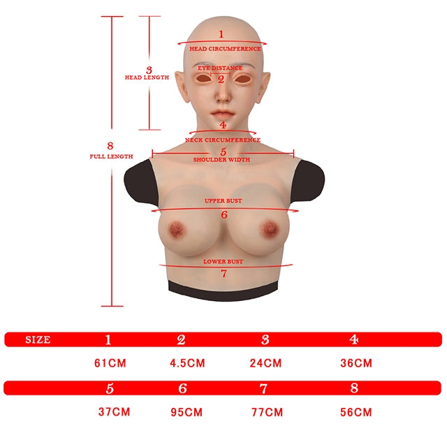 Emily with E Cup Breast Female Silicone Head Mask 7G