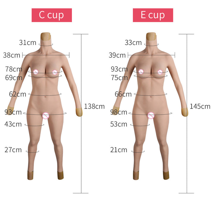 C-E Cup Ankle-length Silicone Bodysuit with Sleeve 8G